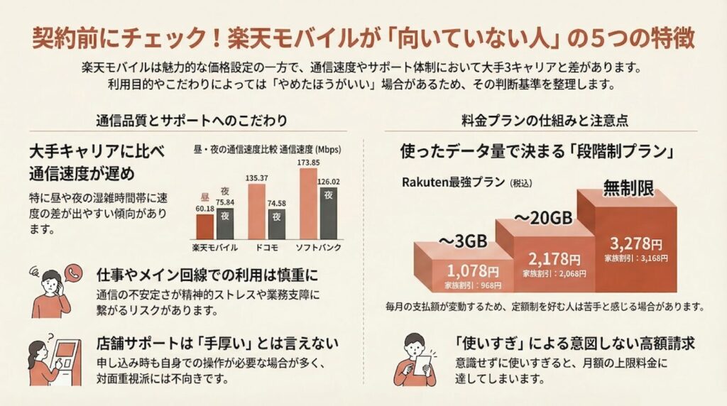 楽天モバイルが向いてない・やめたほうがいい人の特徴