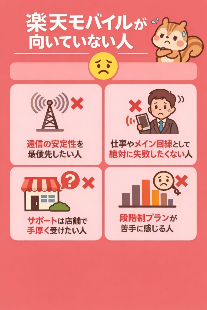 楽天モバイルが向いてない・やめたほうがいい人の特徴