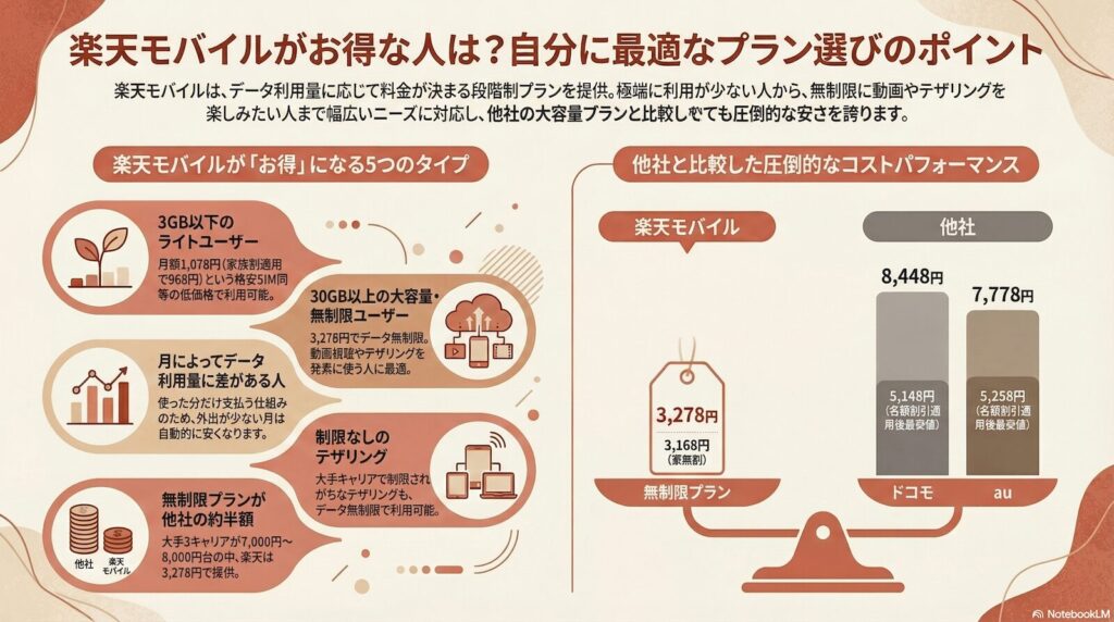 楽天モバイルがお得になりやすい人