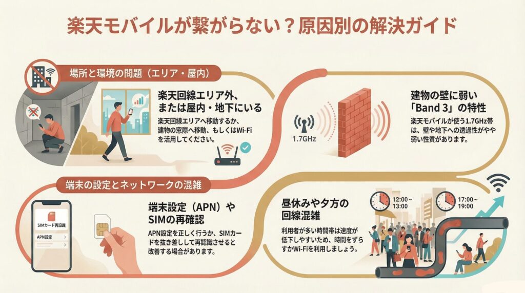 楽天モバイルが繋がらないときの原因と対処法