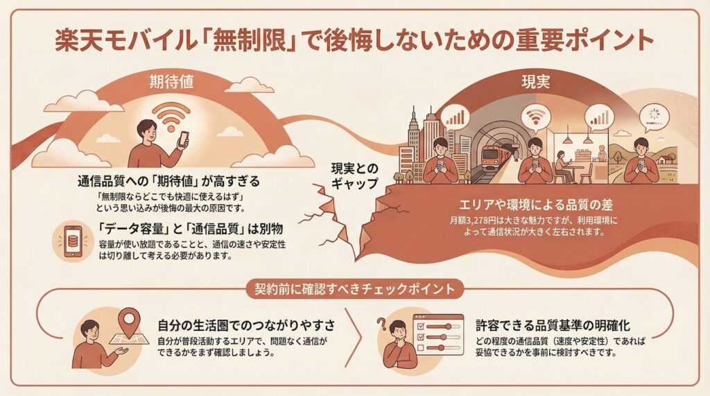 結論｜楽天モバイル無制限で後悔する人は「通信品質の期待値」が高い人