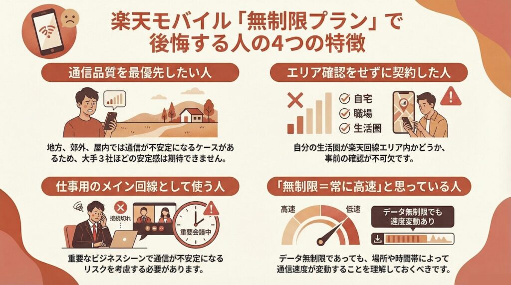 楽天モバイル無制限で後悔する人の特徴
