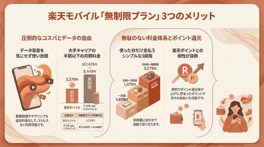 楽天モバイル無制限のメリット（実際に使って感じたこと）
