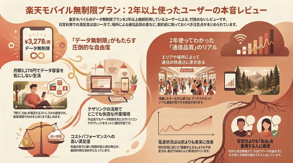 楽天モバイル無制限を2年以上使った本音レビュー